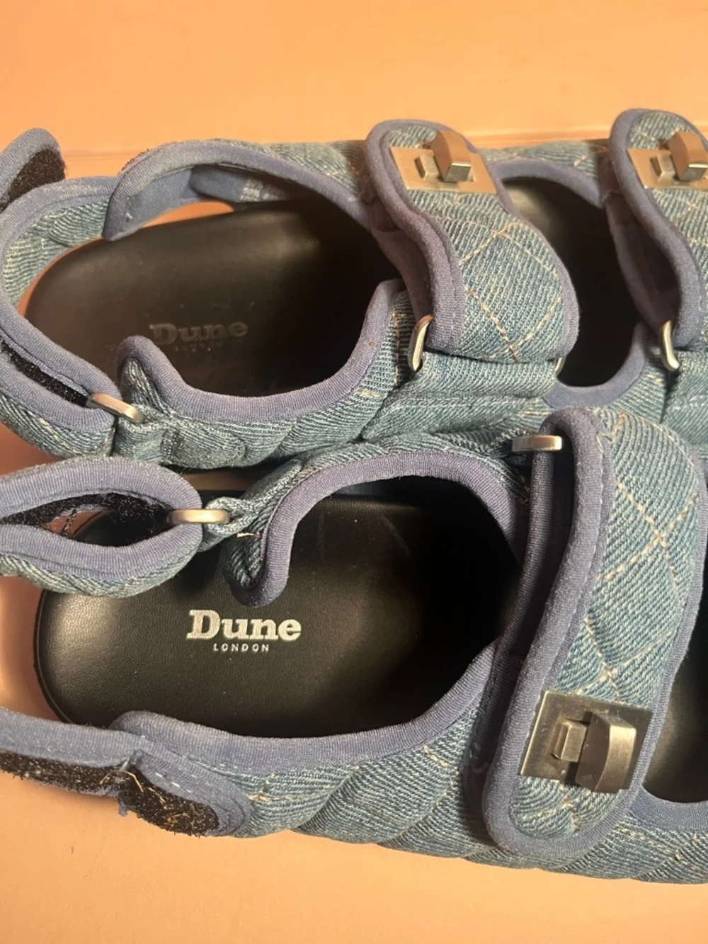 Women’s  Quilted Light Blue Adjustable Strap sandals / DUNE London brand size 39
